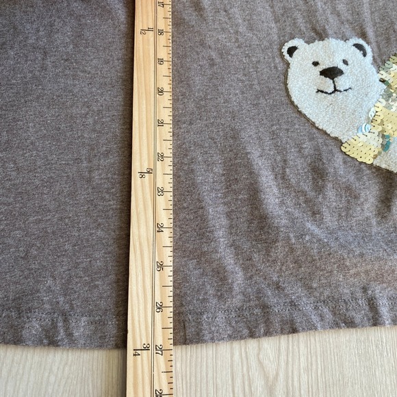 Chico's Novelty Polar Bear Long Sleeve T Shirt Women XL Taupe Brown Sequin - Picture 9 of 10